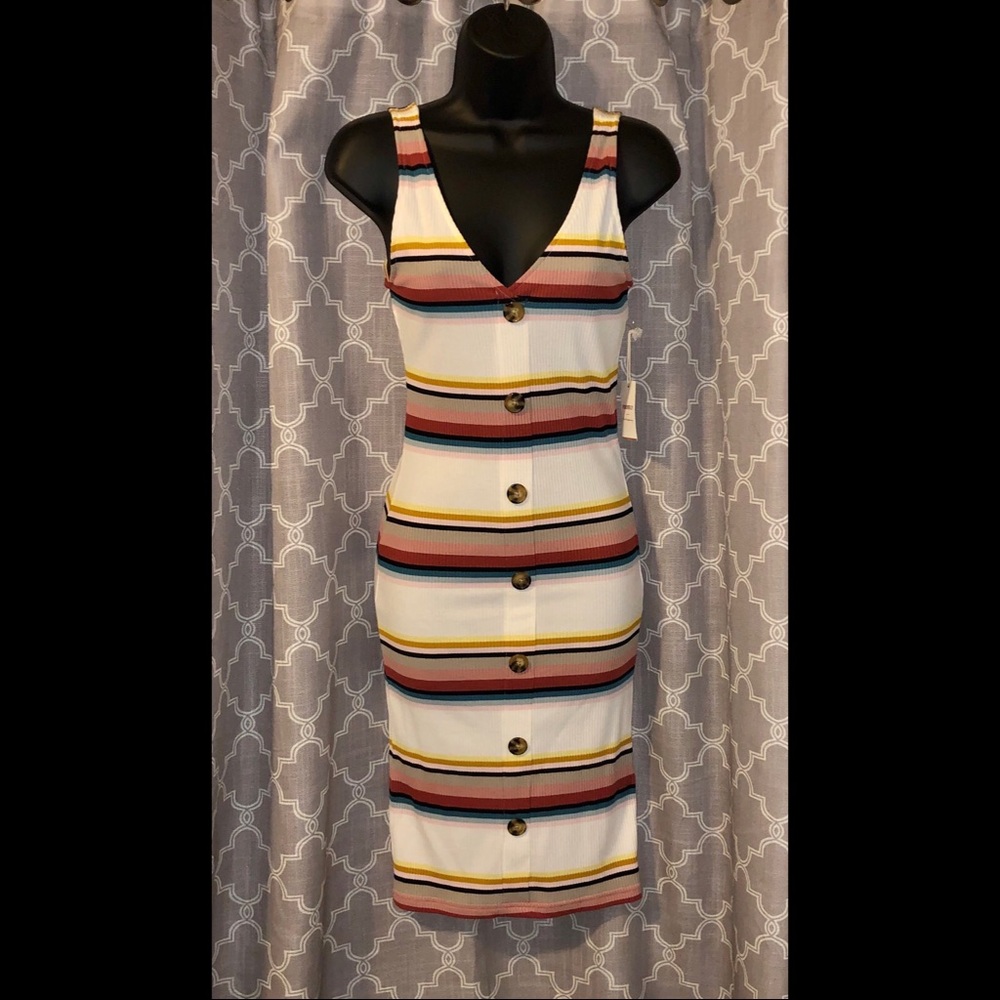 Cream multi-color striped knit dress